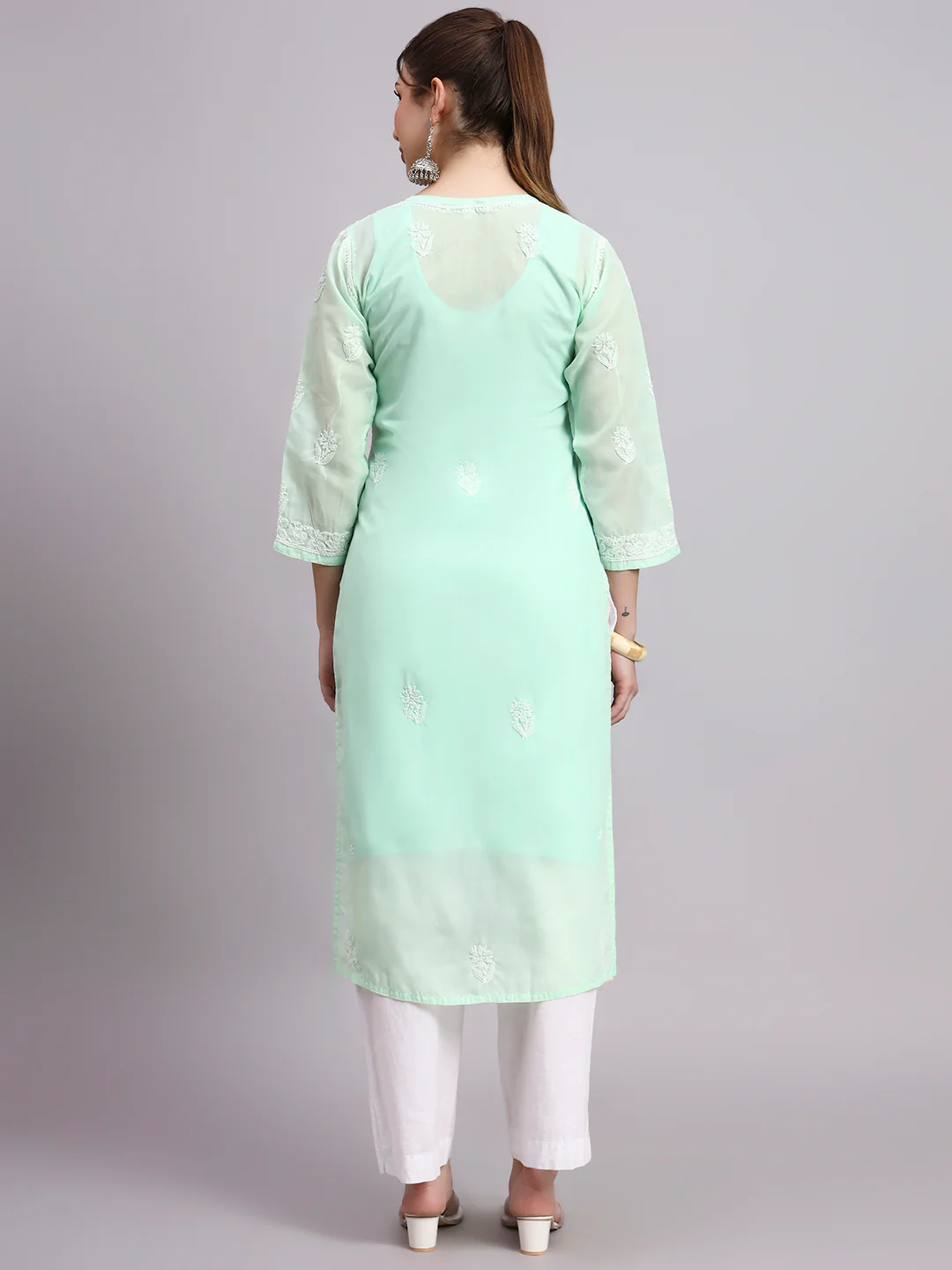 Sea Green Layla Cotton Chikankari Straight Kurti with inner - Image 5