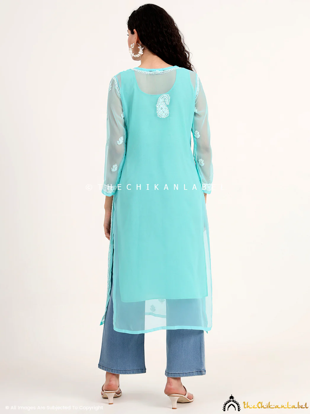 Mahak Georgette Chikankari Straight Kurti with Inner - Sea Green - Image 3
