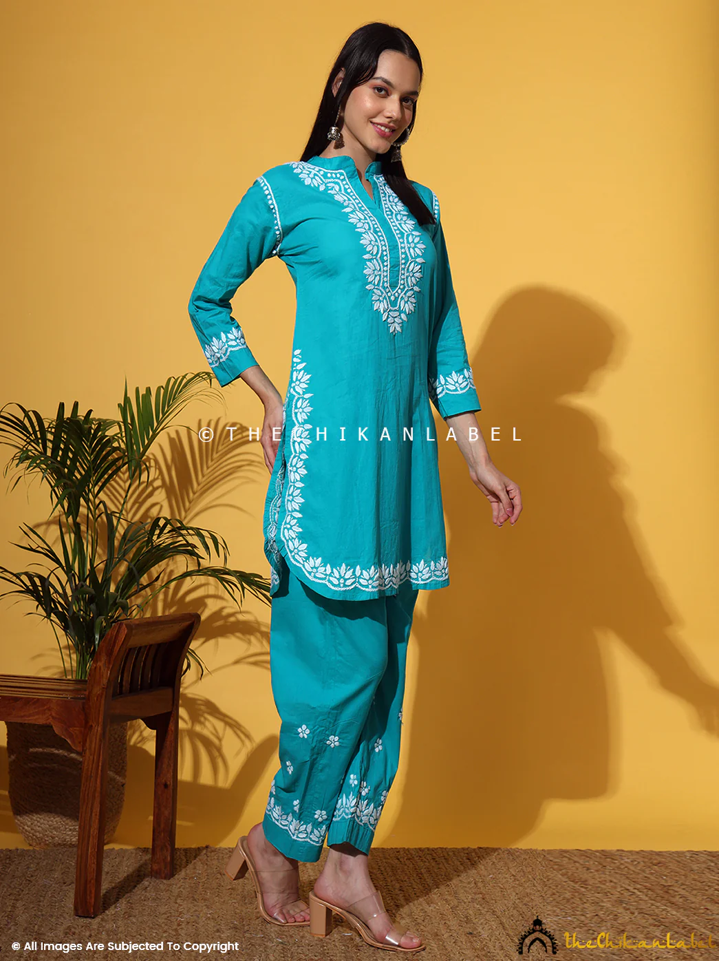 Rumi Organic Cotton Chikankari Kurta Set - Sea Green - Image 10