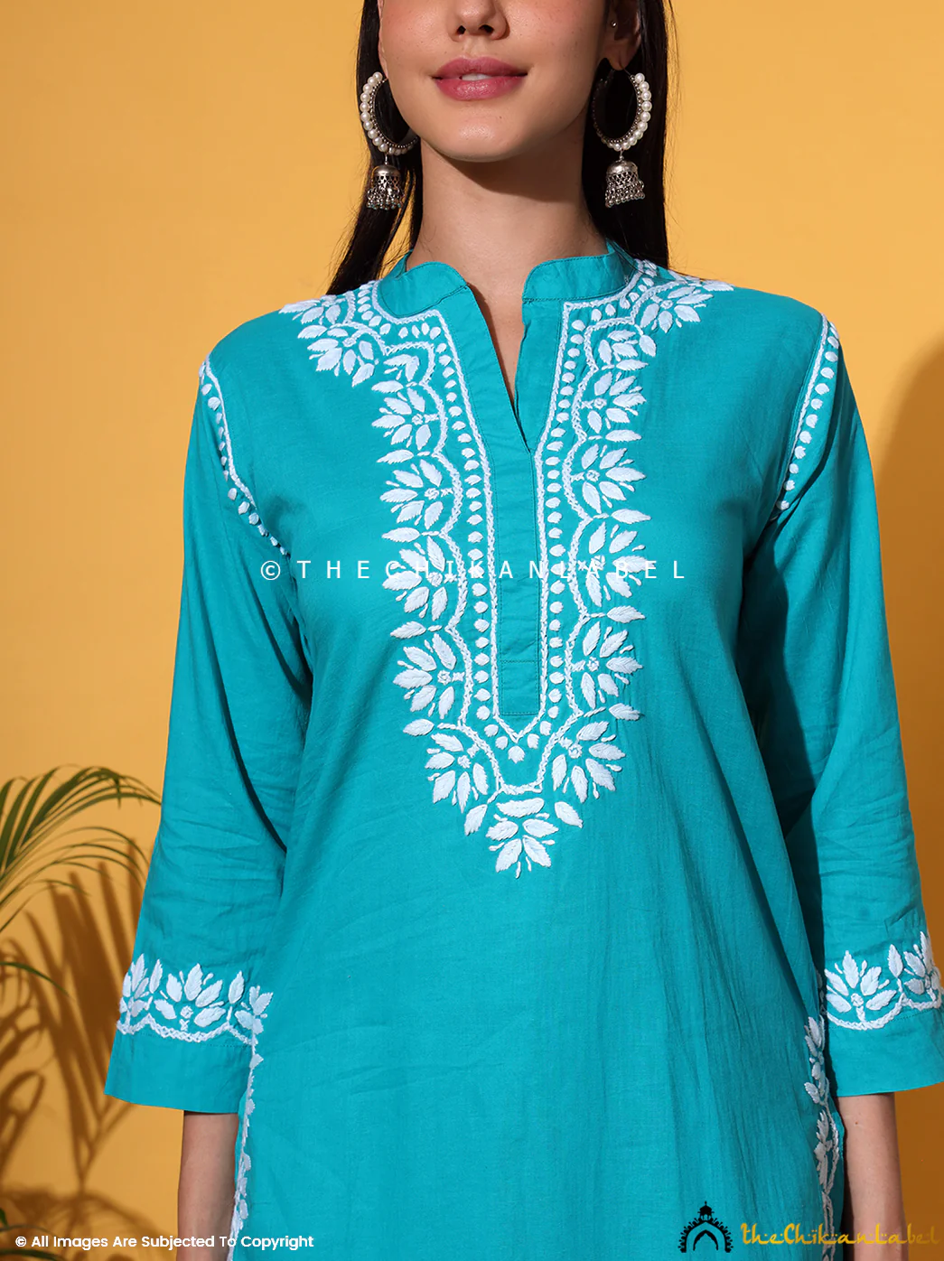 Rumi Organic Cotton Chikankari Kurta Set - Sea Green - Image 2