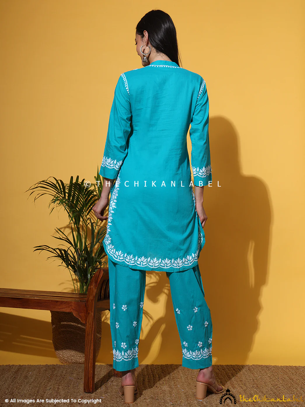 Rumi Organic Cotton Chikankari Kurta Set - Sea Green - Image 3