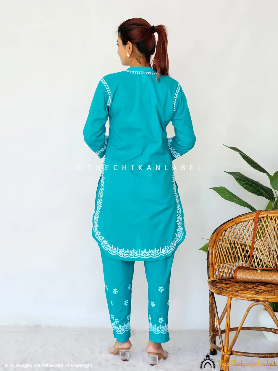 Rumi Organic Cotton Chikankari Kurta Set - Sea Green - Image 6
