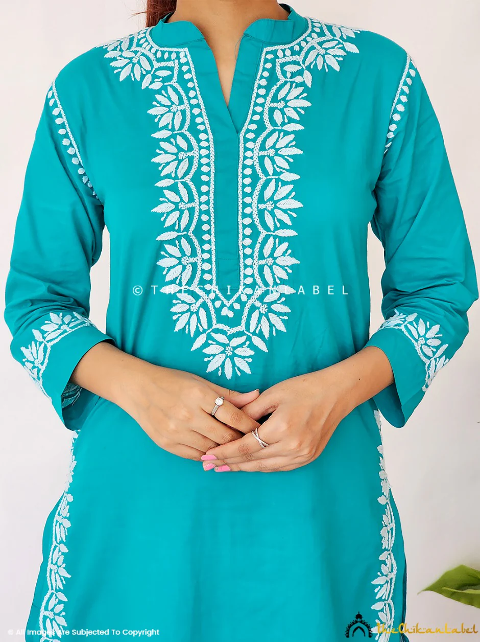 Rumi Organic Cotton Chikankari Kurta Set - Sea Green - Image 7