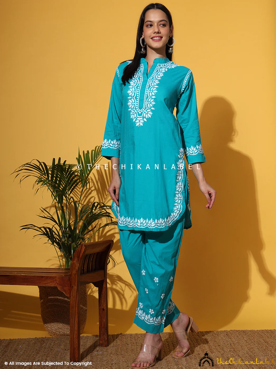 Rumi Organic Cotton Chikankari Kurta Set - Sea Green - Image 9