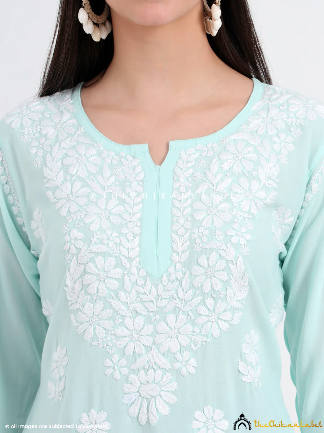 Ruzina Rayon Chikankari Short Top - Sea Green - Image 2