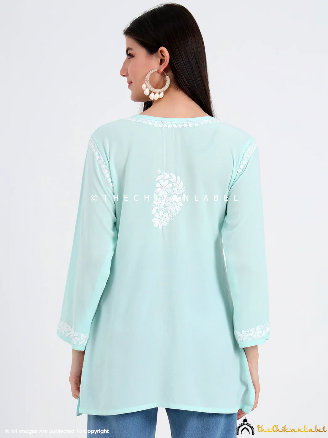 Ruzina Rayon Chikankari Short Top - Sea Green - Image 3