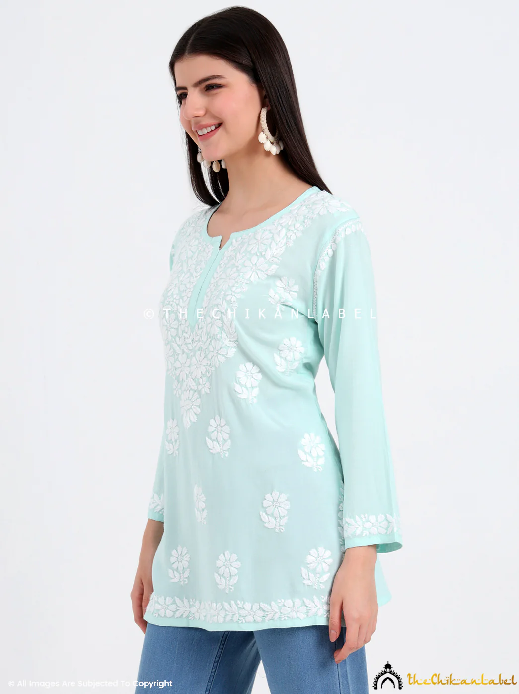 Ruzina Rayon Chikankari Short Top - Sea Green - Image 4