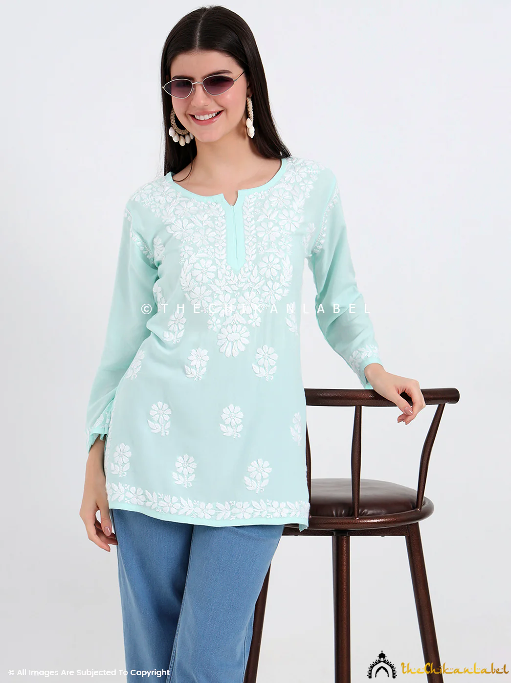 Ruzina Rayon Chikankari Short Top - Sea Green - Image 6
