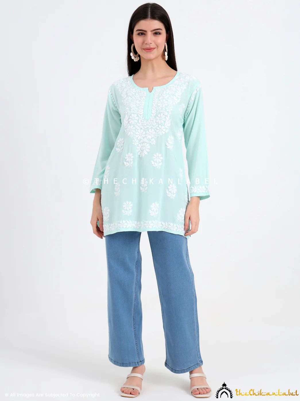 Ruzina Rayon Chikankari Short Top - Sea Green - Image 7