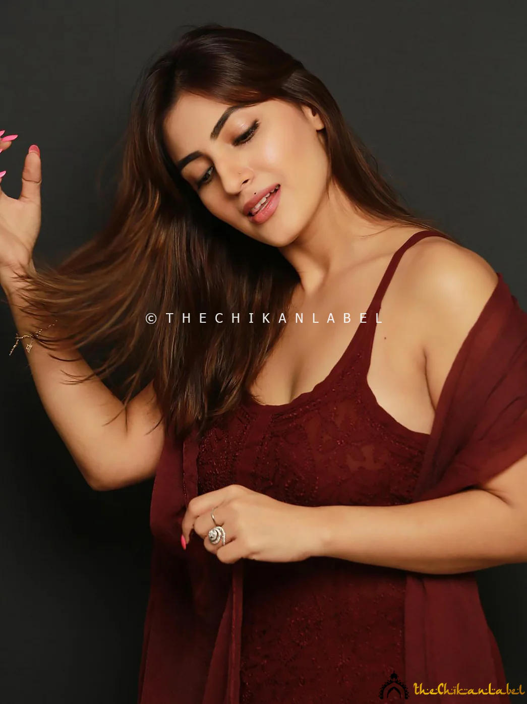 Shivangi Verma Jia Viscose Chikankari Strappy Kurta Set - Choco - Image 3