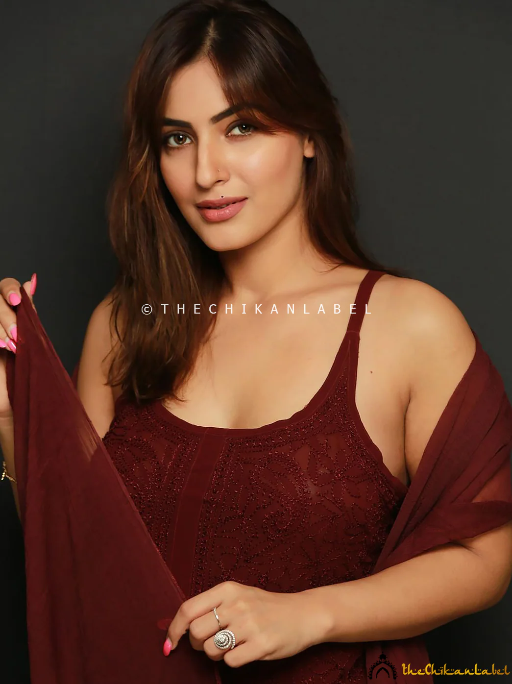 Shivangi Verma Jia Viscose Chikankari Strappy Kurta Set - Choco - Image 5