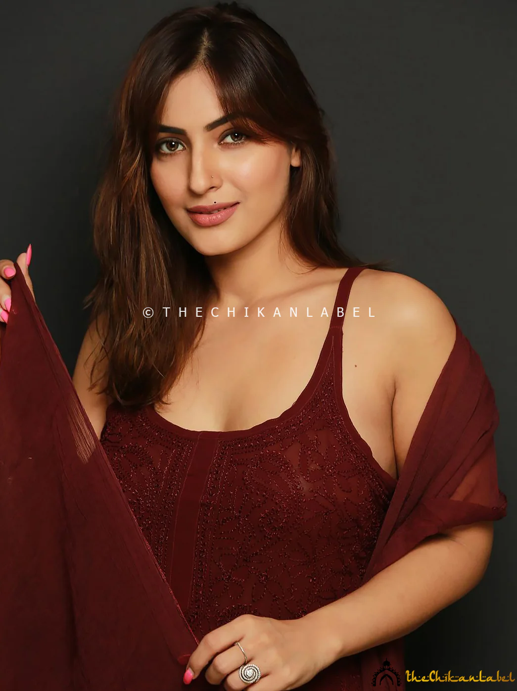 Shivangi Verma Jia Viscose Chikankari Strappy Kurta Set - Choco - Image 7