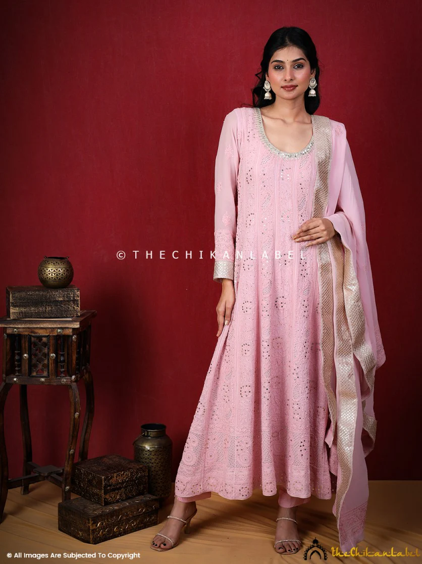 Shraddha Kapoor Pink Chikankari Anarkali Set - Image 3