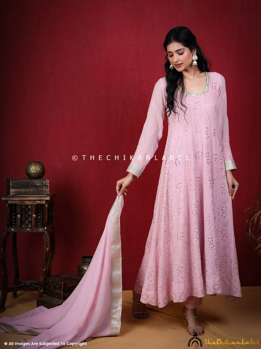 Shraddha Kapoor Pink Chikankari Anarkali Set - Image 5