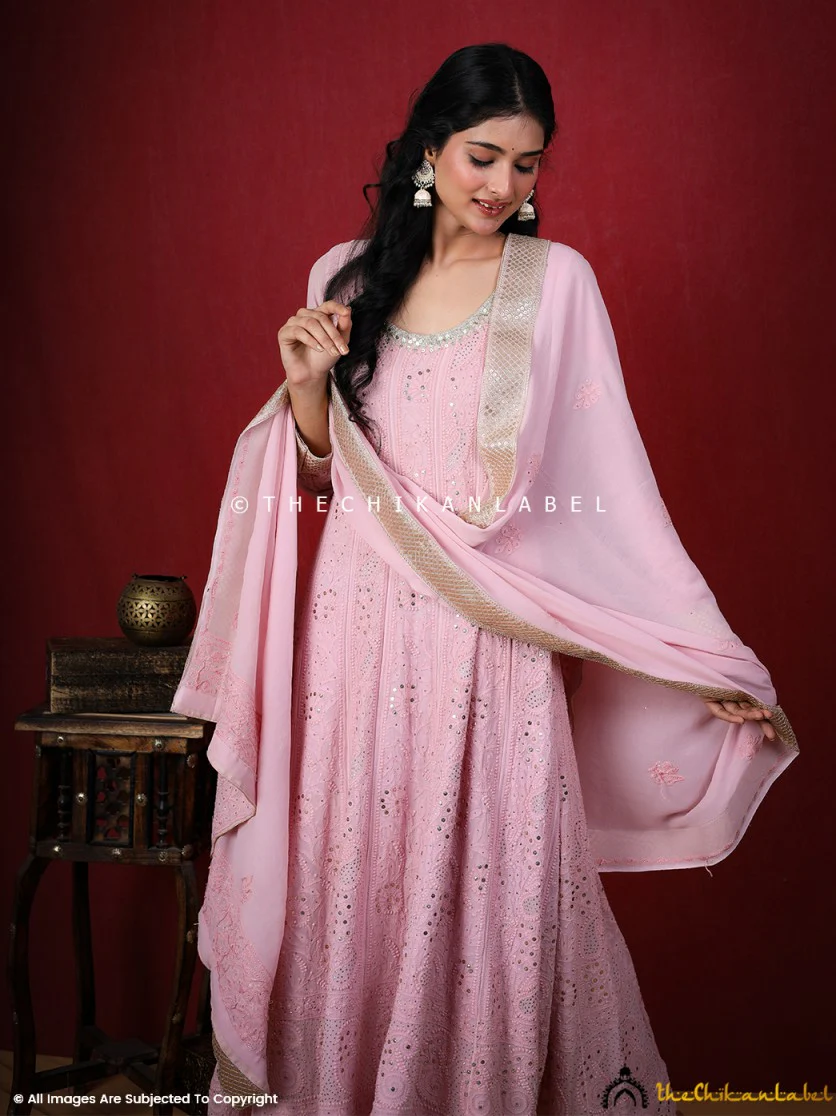 Shraddha Kapoor Pink Chikankari Anarkali Set - Image 6
