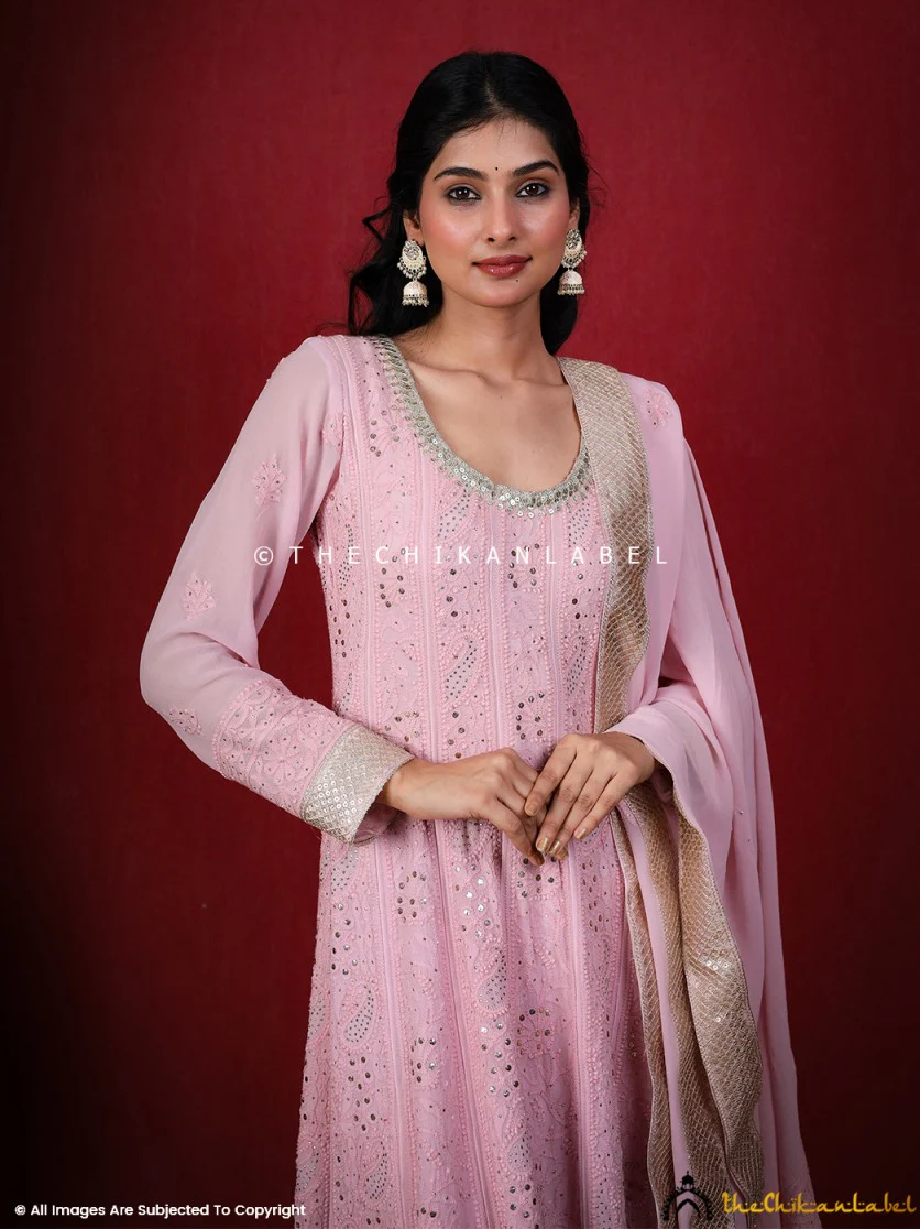 Shraddha Kapoor Pink Chikankari Anarkali Set - Image 7