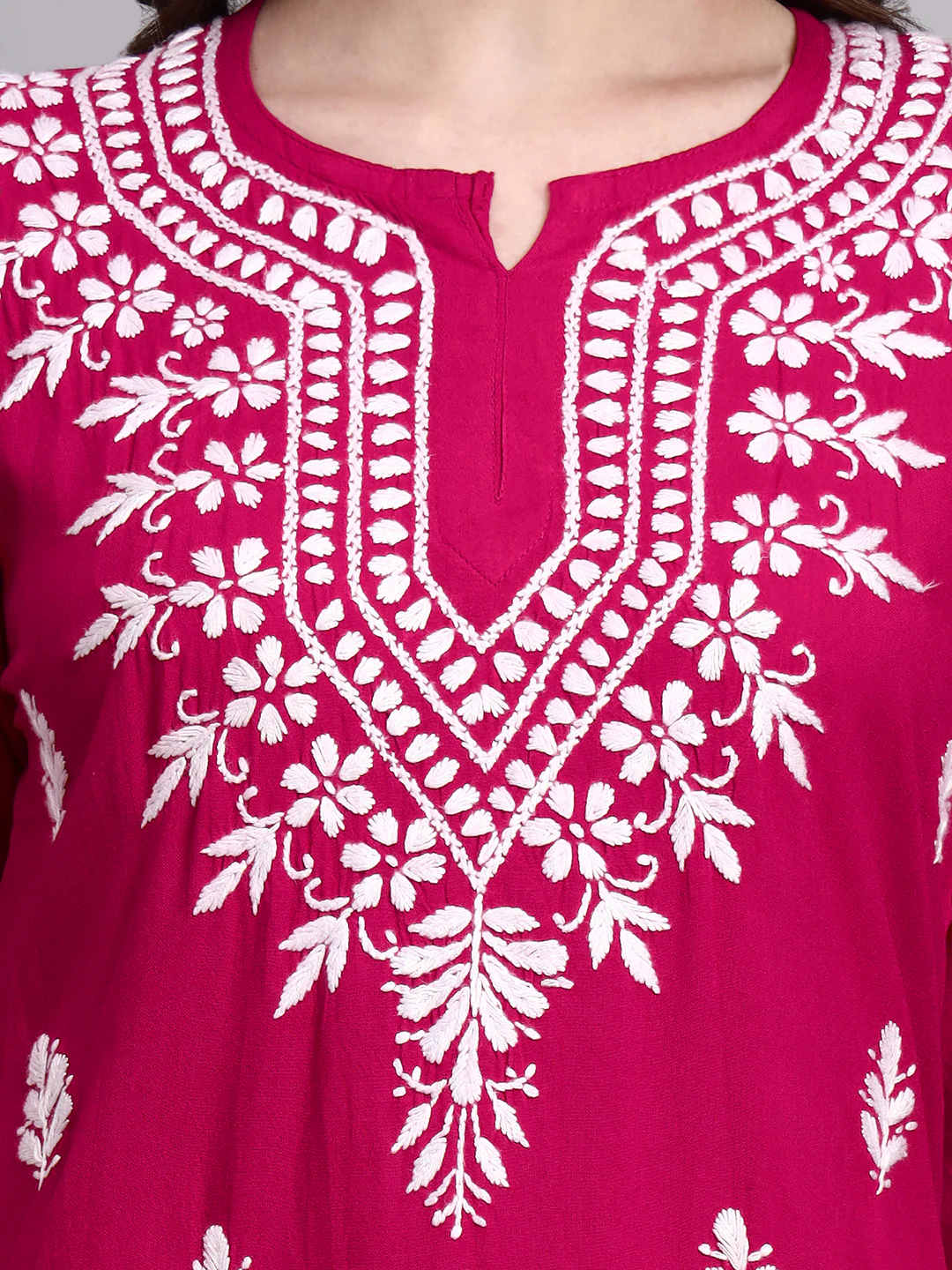 Siara Rayon Chikankari Short Kurta - Hot Pink - Image 2