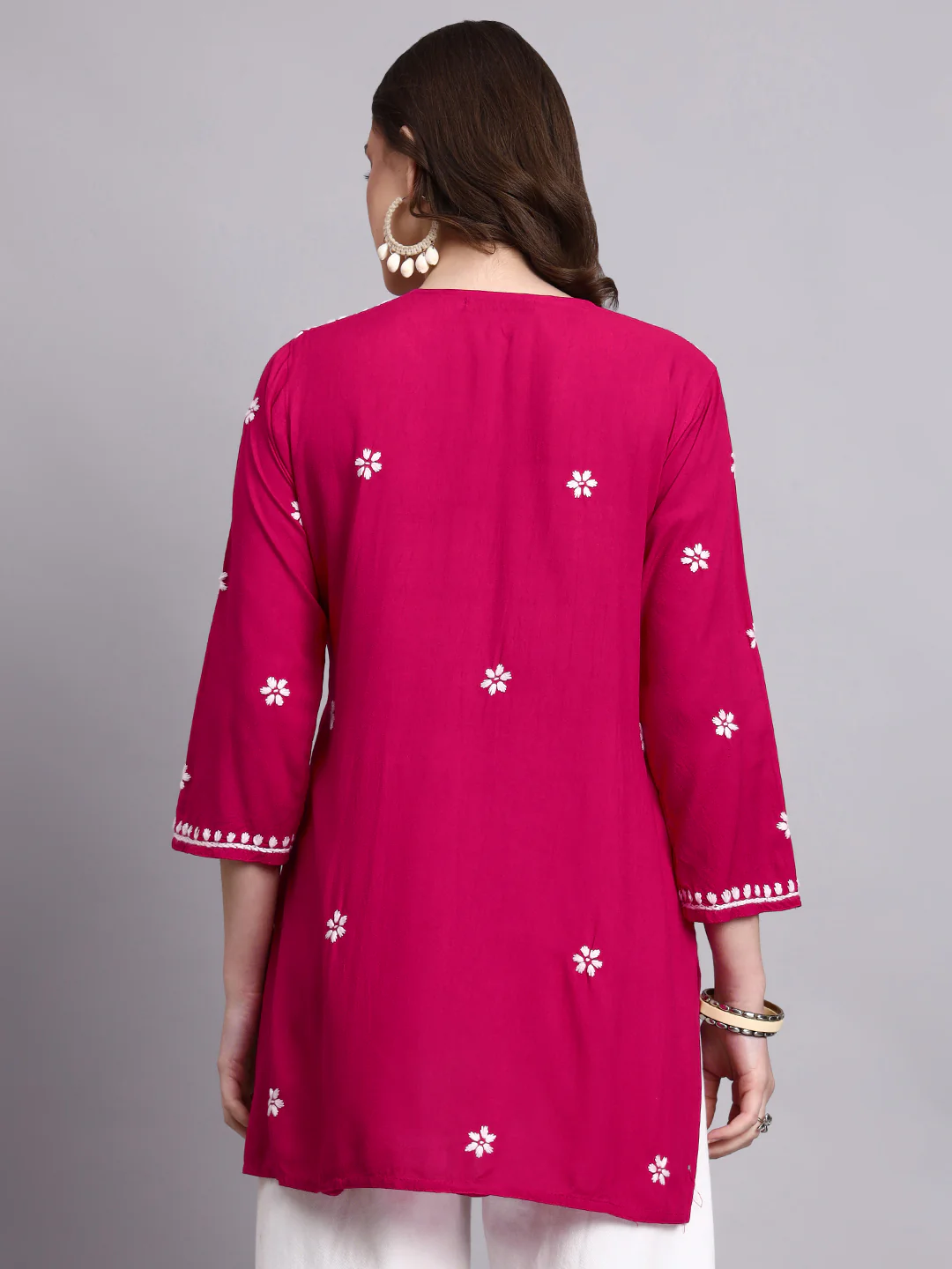 Siara Rayon Chikankari Short Kurta - Hot Pink - Image 3