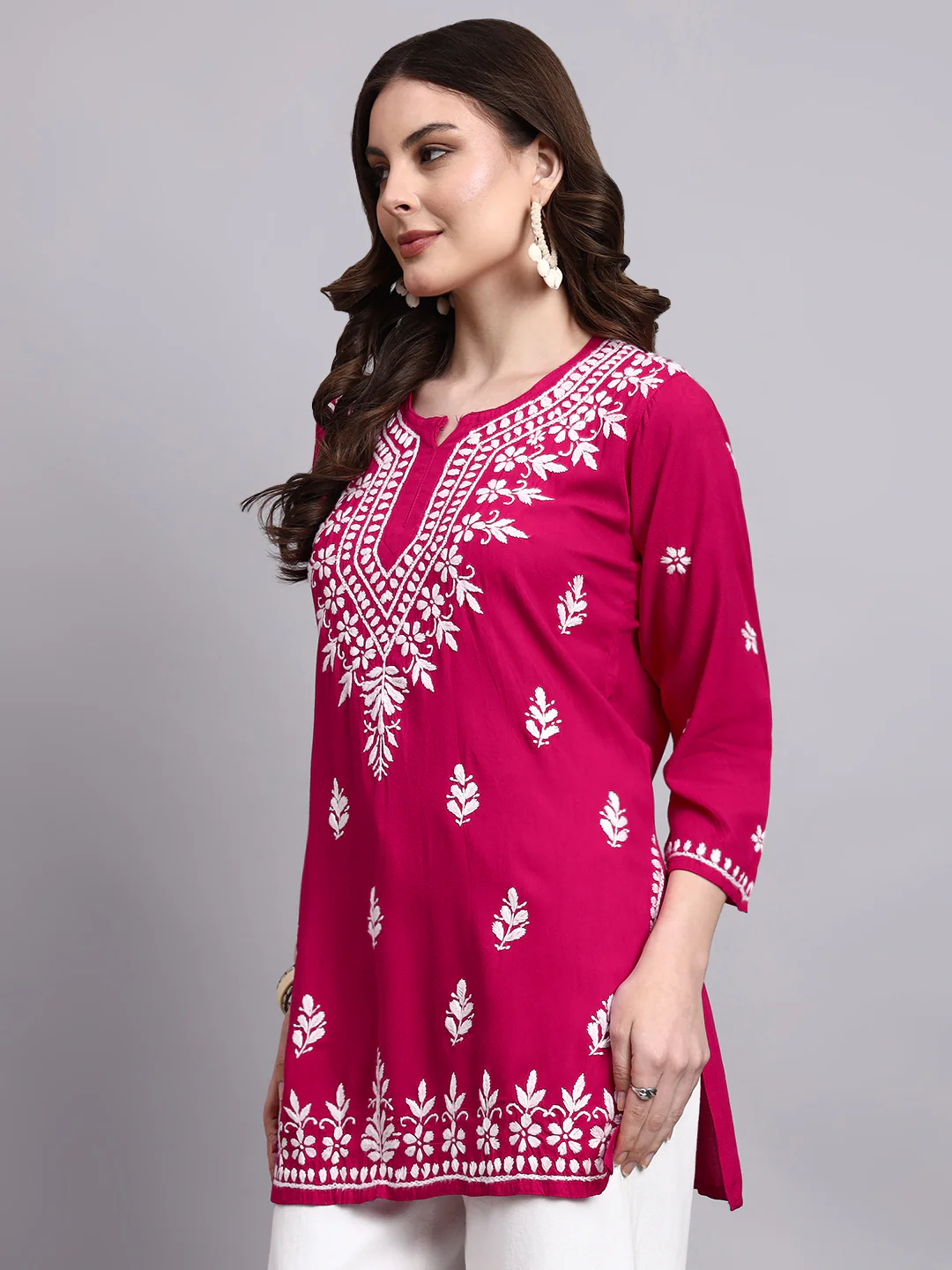 Siara Rayon Chikankari Short Kurta - Hot Pink - Image 4