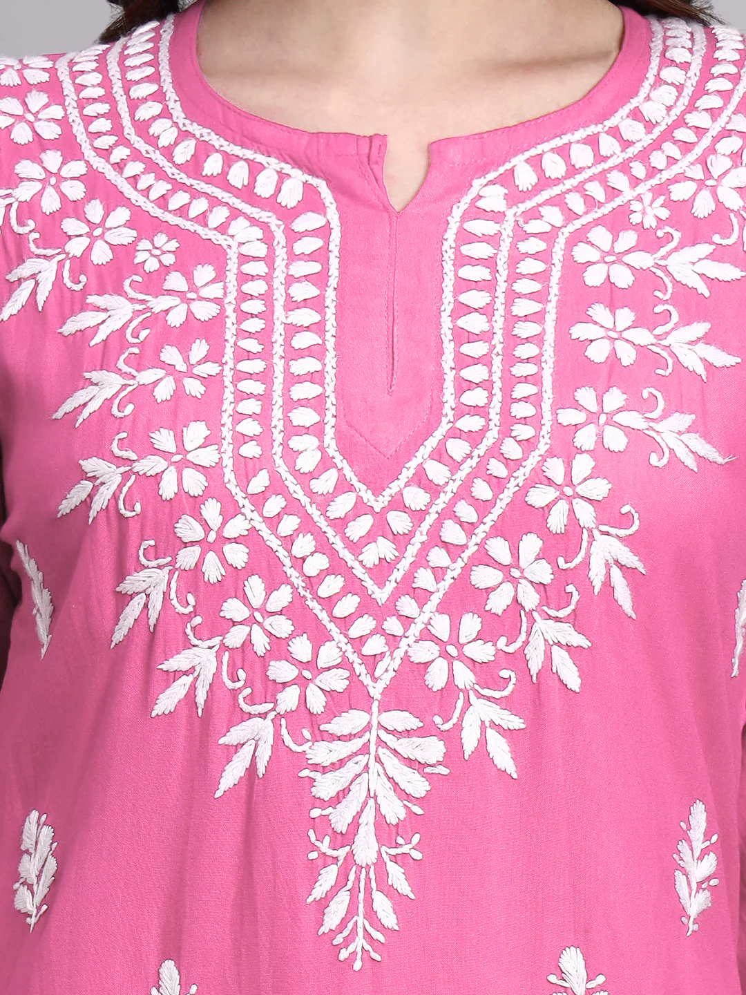 Siara Rayon Chikankari Short Kurta - Pink - Image 2