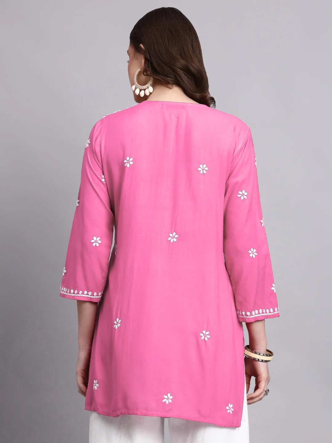 Siara Rayon Chikankari Short Kurta - Pink - Image 3