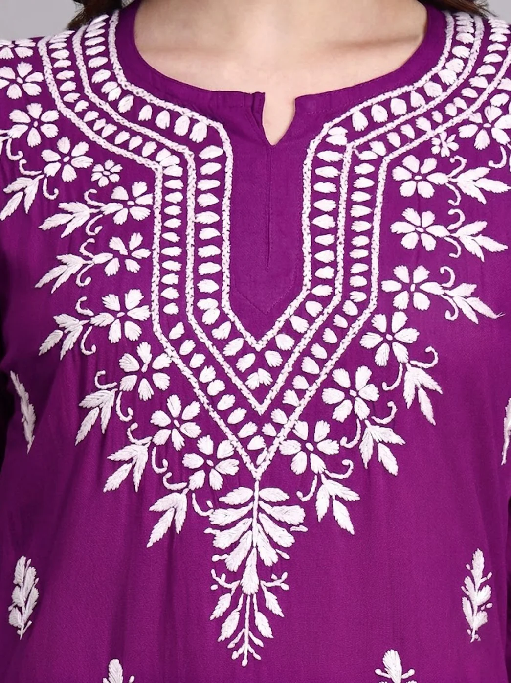 Siara Rayon Chikankari Short Kurta - Purple - Image 2