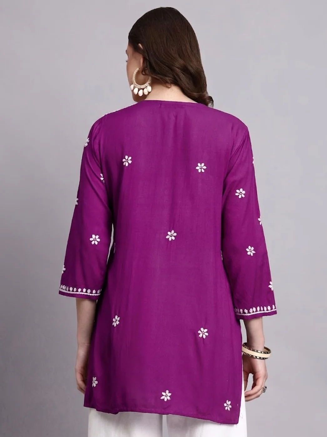 Siara Rayon Chikankari Short Kurta - Purple - Image 3