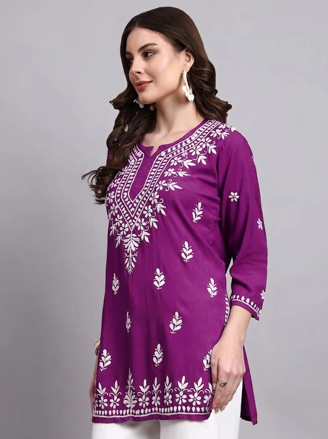Siara Rayon Chikankari Short Kurta - Purple - Image 4