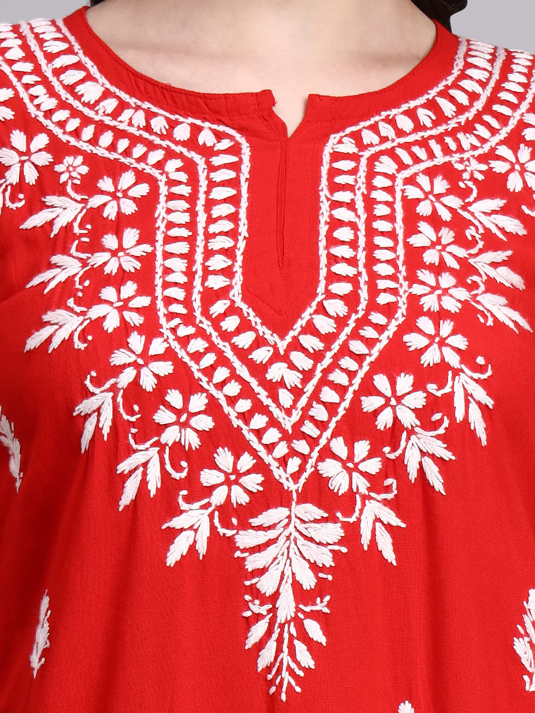 Siara Rayon Chikankari Short Kurta - Red - Image 2