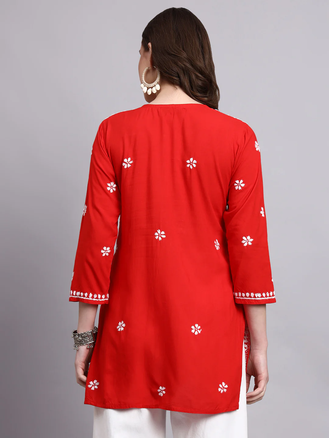 Siara Rayon Chikankari Short Kurta - Red - Image 3