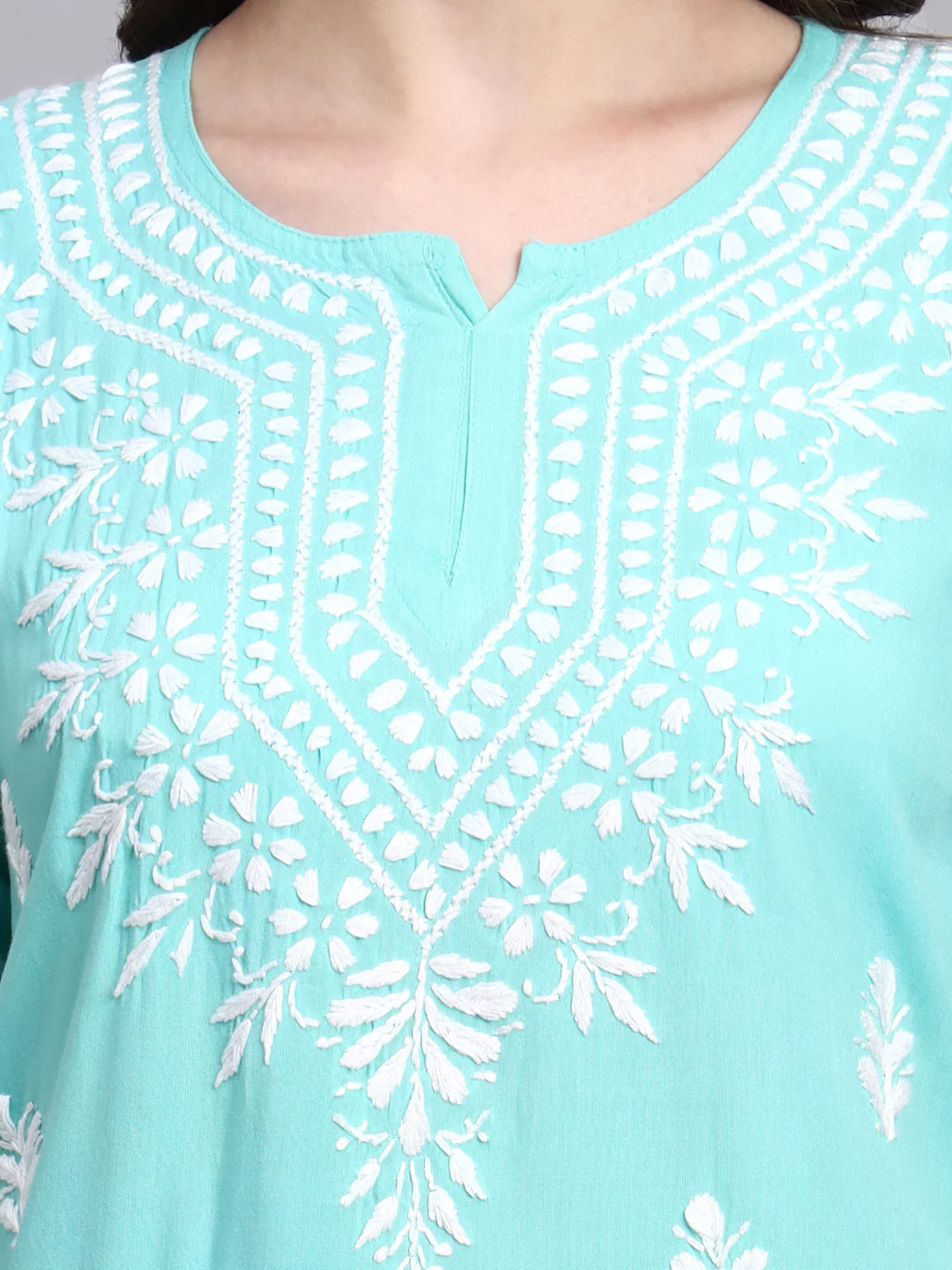 Siara Rayon Chikankari Short Kurta - Sea Green - Image 2
