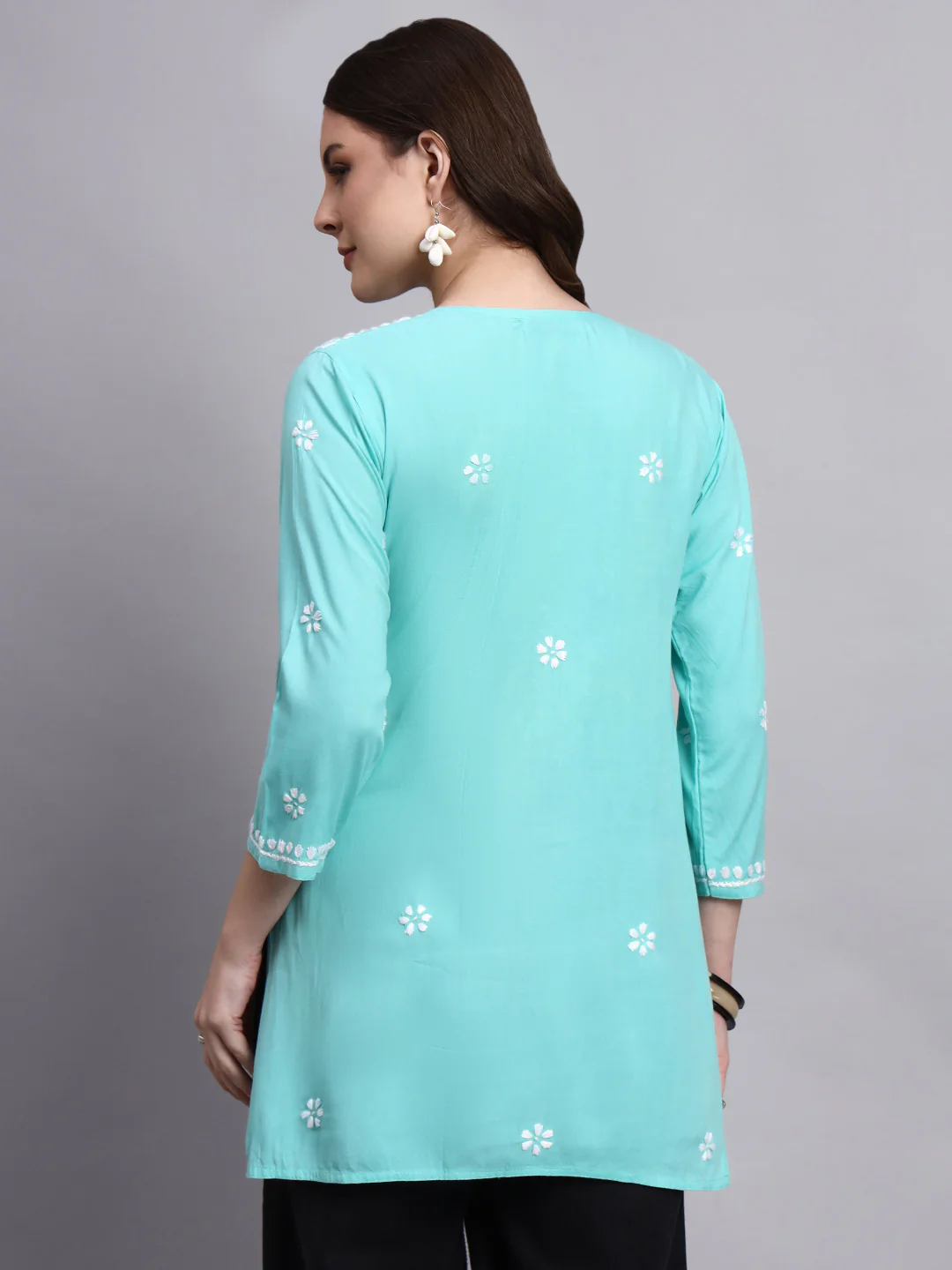 Siara Rayon Chikankari Short Kurta - Sea Green - Image 3