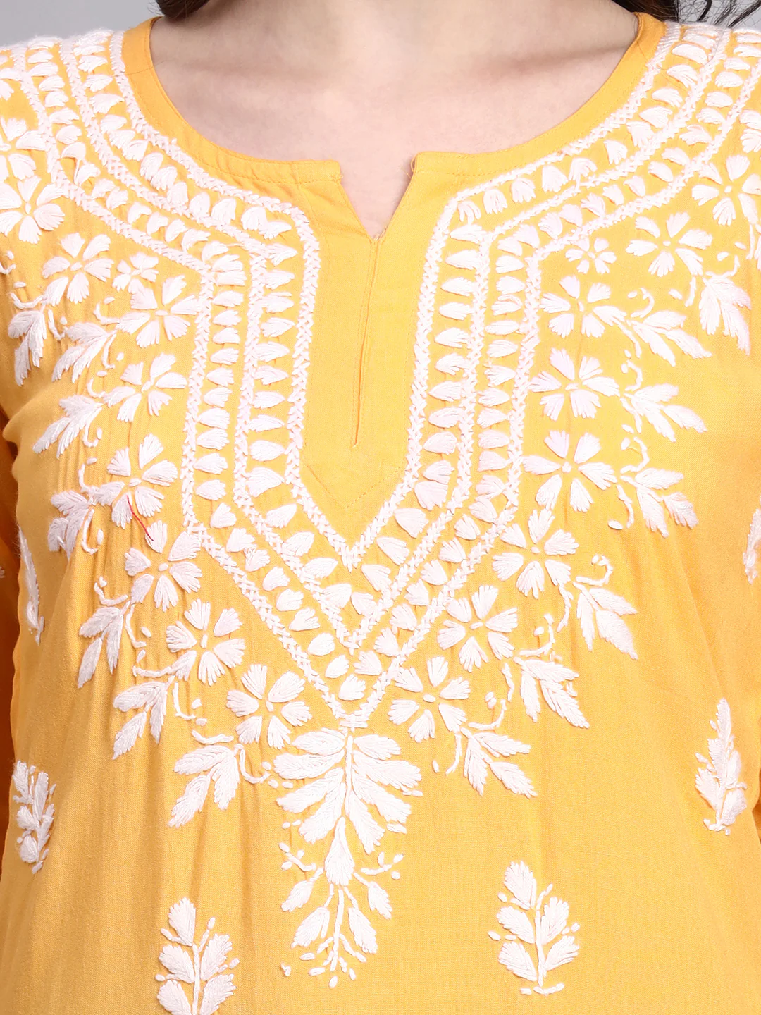 Siara Rayon Chikankari Short Kurta - Yellow - Image 2