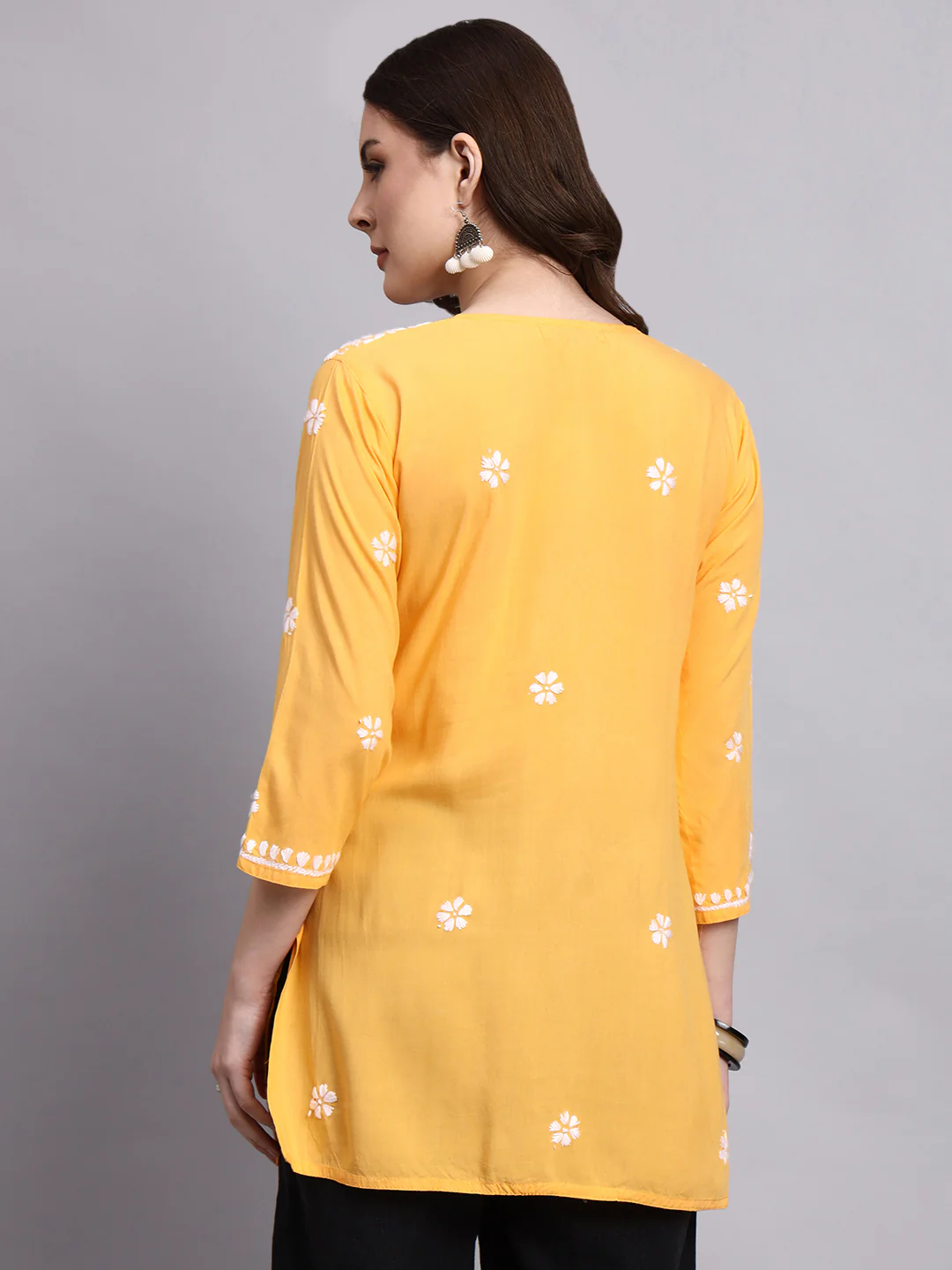 Siara Rayon Chikankari Short Kurta - Yellow - Image 3