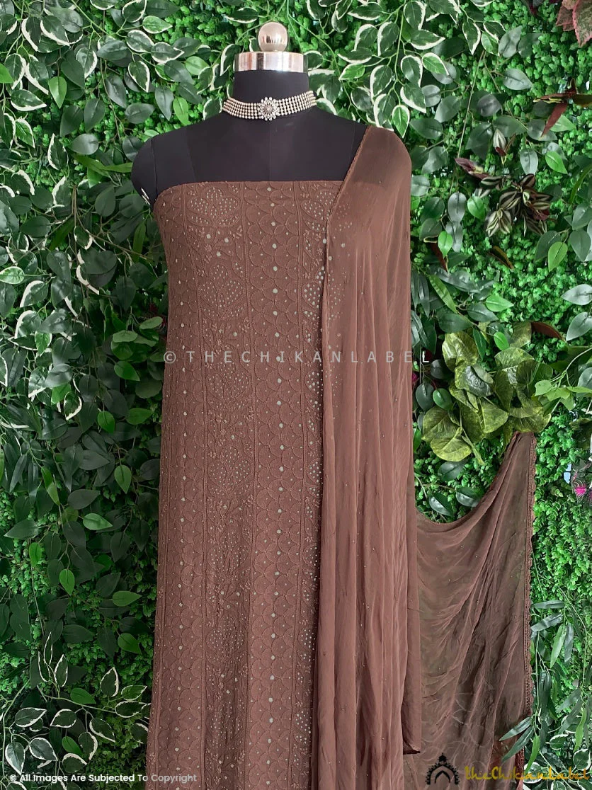 Siya Viscose Chikankari Kurti Piece with Dupatta - Choco - Image 2