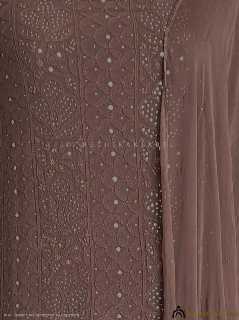 Siya Viscose Chikankari Kurti Piece with Dupatta - Choco - Image 3