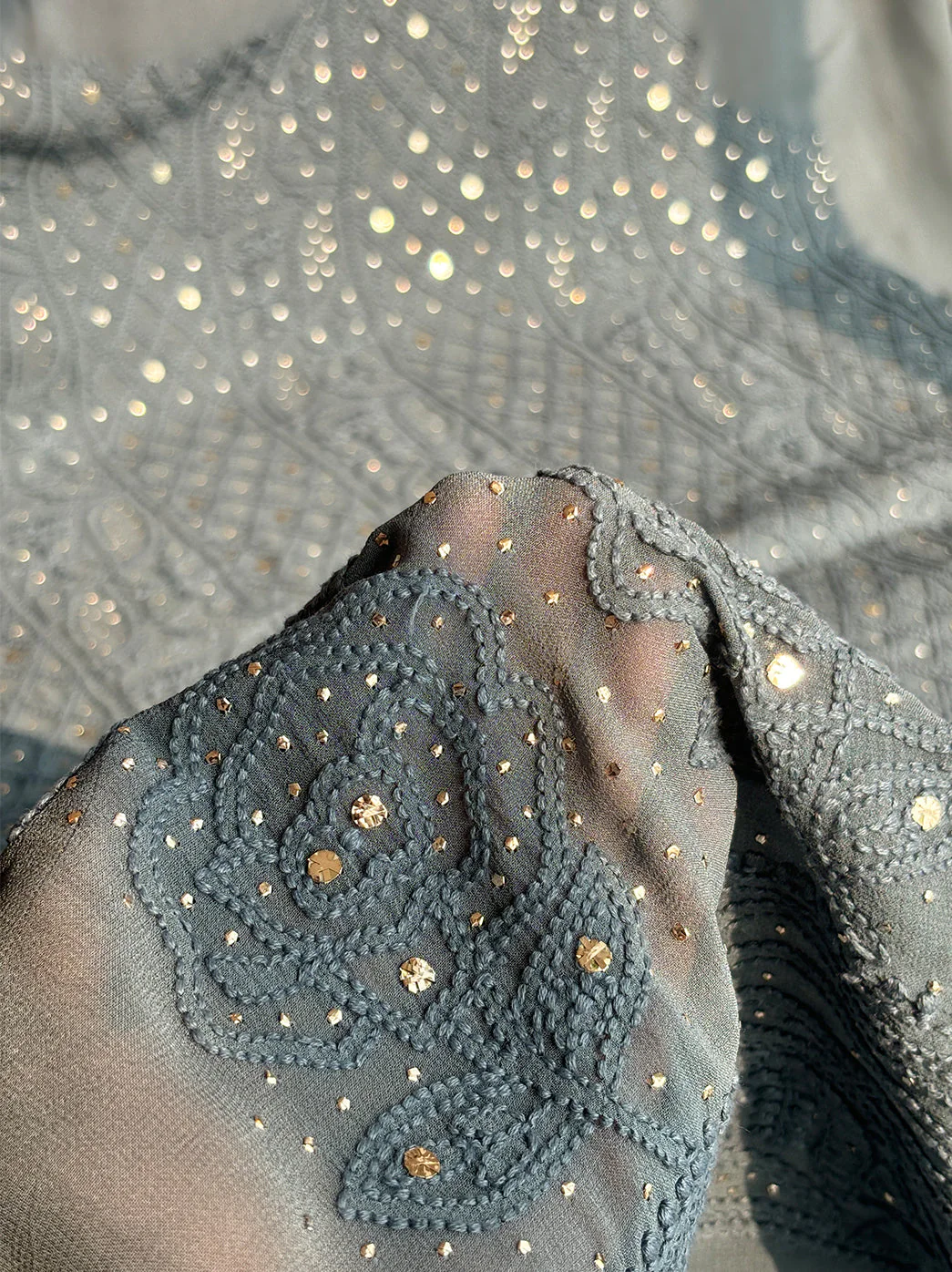 Siya Viscose Chikankari Kurti Piece with Dupatta - Grey - Image 4