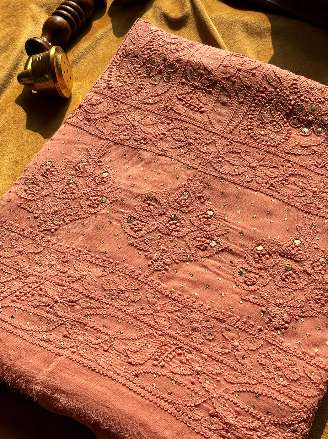 Siya Viscose Chikankari Kurti Piece with Dupatta - Light Peach - Image 2