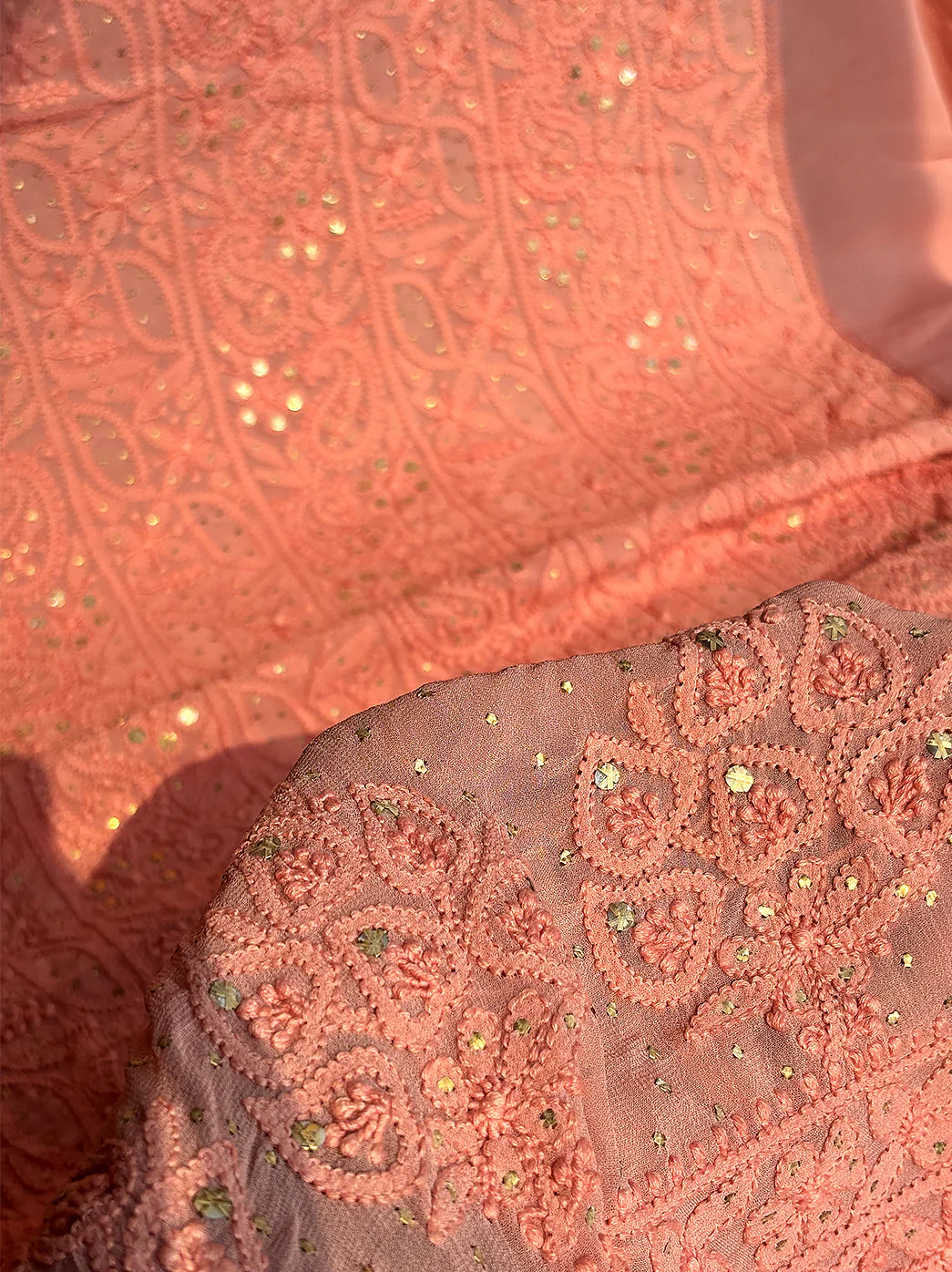 Siya Viscose Chikankari Kurti Piece with Dupatta - Light Peach - Image 5