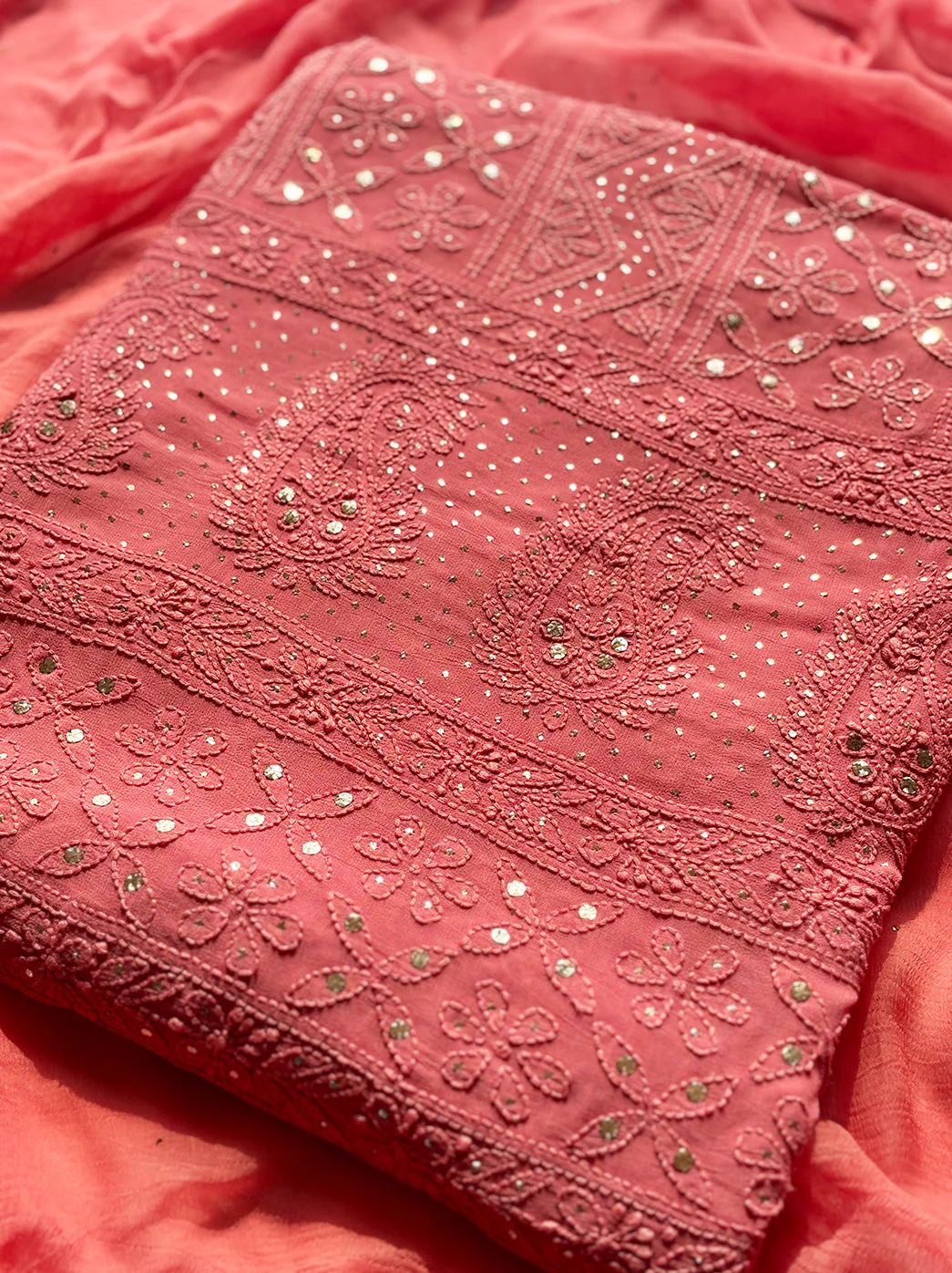 Siya Viscose Chikankari Kurti Piece with Dupatta - Peach - Image 2
