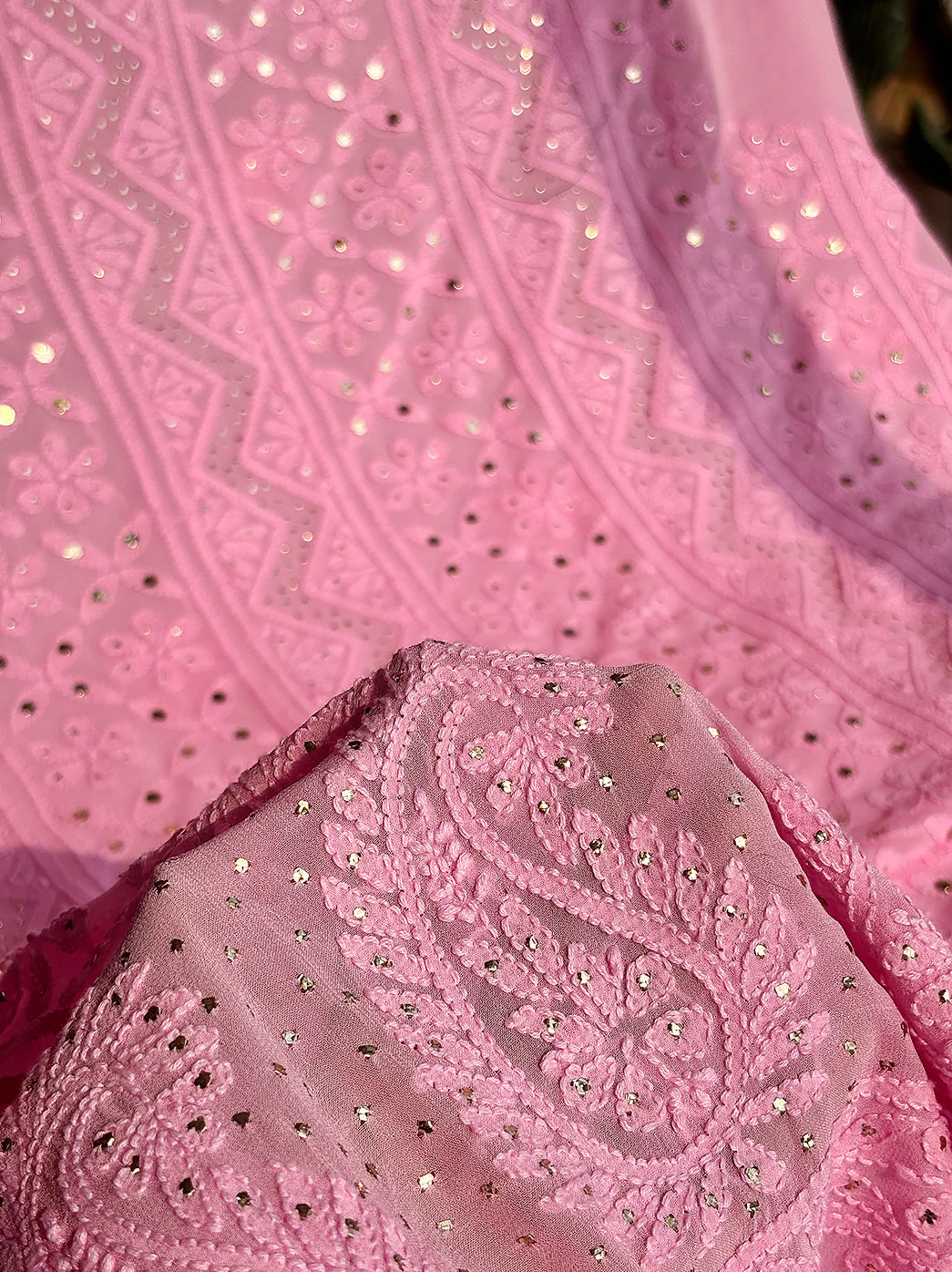 Siya Viscose Chikankari Kurti Piece with Dupatta - Pink - Image 3