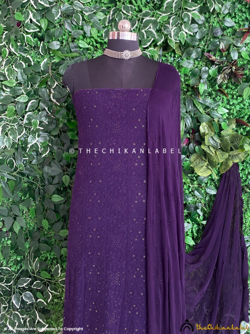 Siya Viscose Chikankari Kurti Piece with Dupatta - Purple - Image 2