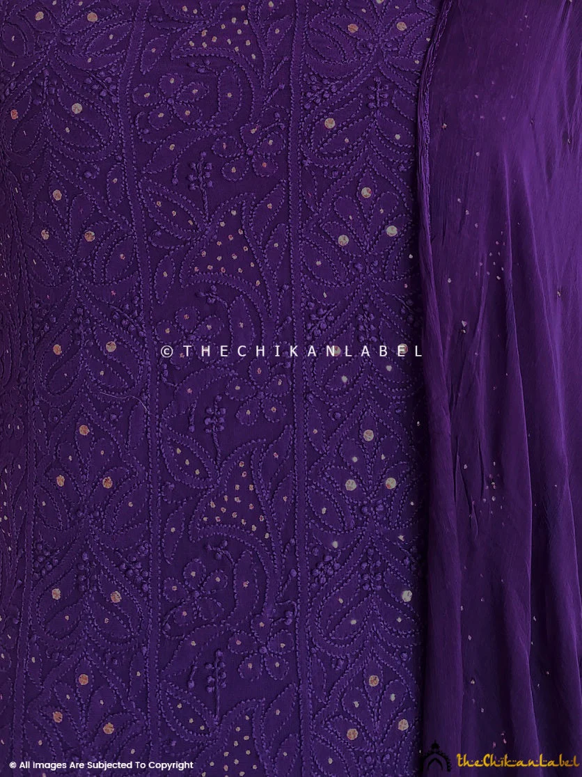 Siya Viscose Chikankari Kurti Piece with Dupatta - Purple - Image 3