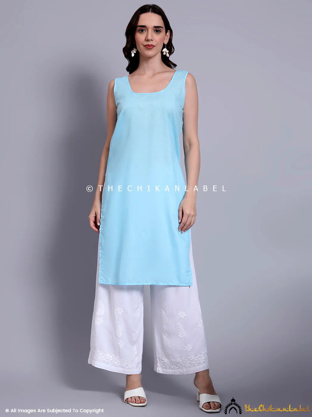 Akshara Kota Cotton Chikankari Straight Kurti with inner - Sky Blue - Image 7