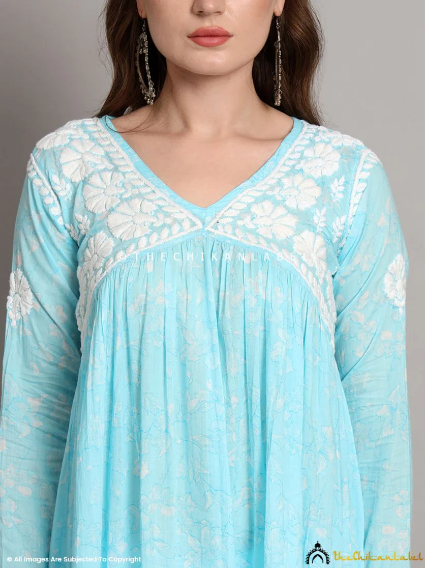Alia Mulmul Chikankari Anarkali -Sky Blue - Image 2