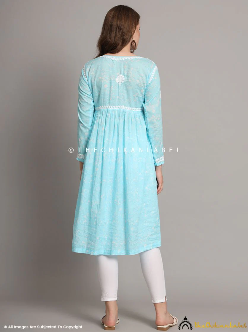 Alia Mulmul Chikankari Anarkali -Sky Blue - Image 3
