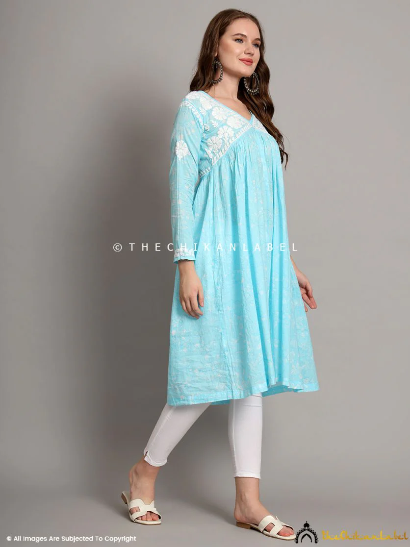 Alia Mulmul Chikankari Anarkali -Sky Blue - Image 5