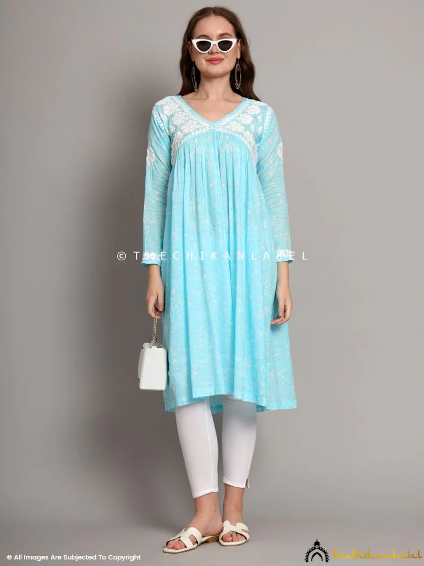 Alia Mulmul Chikankari Anarkali -Sky Blue - Image 6