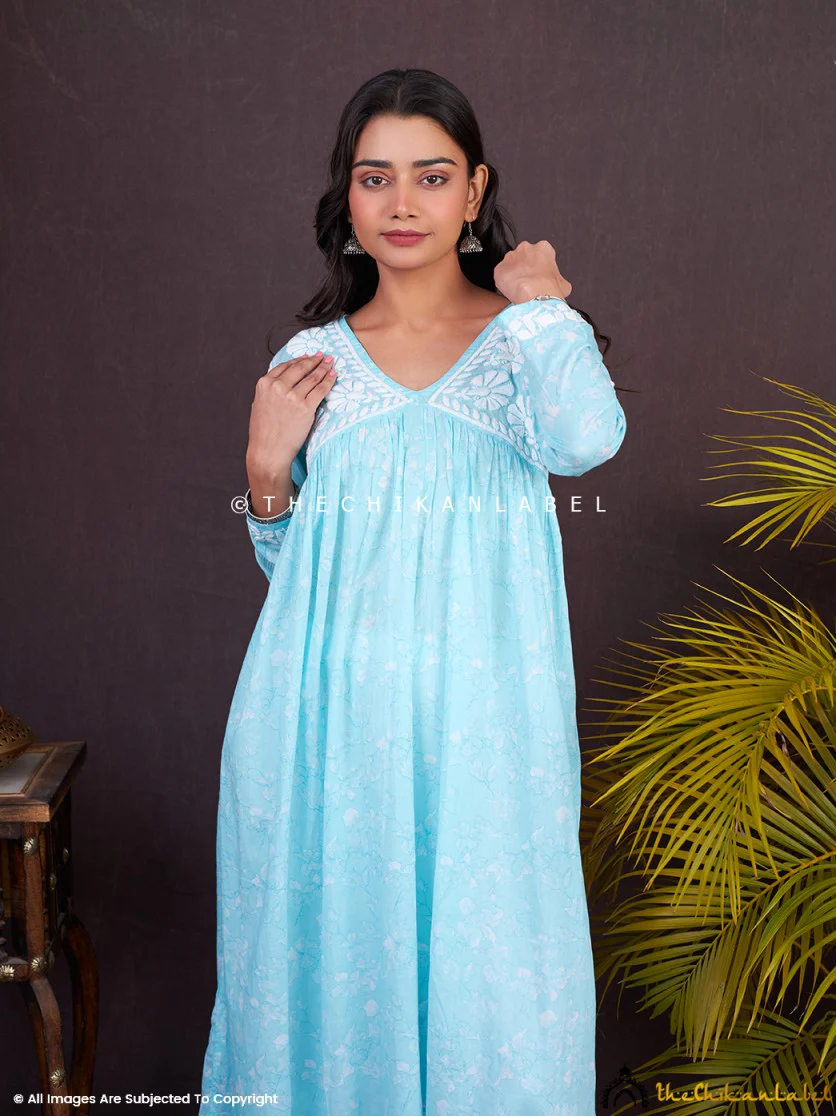 Alia Mulmul Chikankari Anarkali -Sky Blue - Image 8