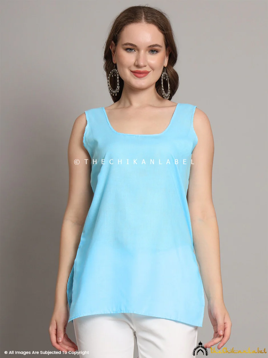 Cotton Short Camisole Inners for Kurtis & Kurta Sky Blue - Image 4